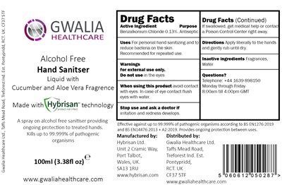 Gwalia Hybrisan 100ml Hand Sanitizer Label (100ml Fda Label)